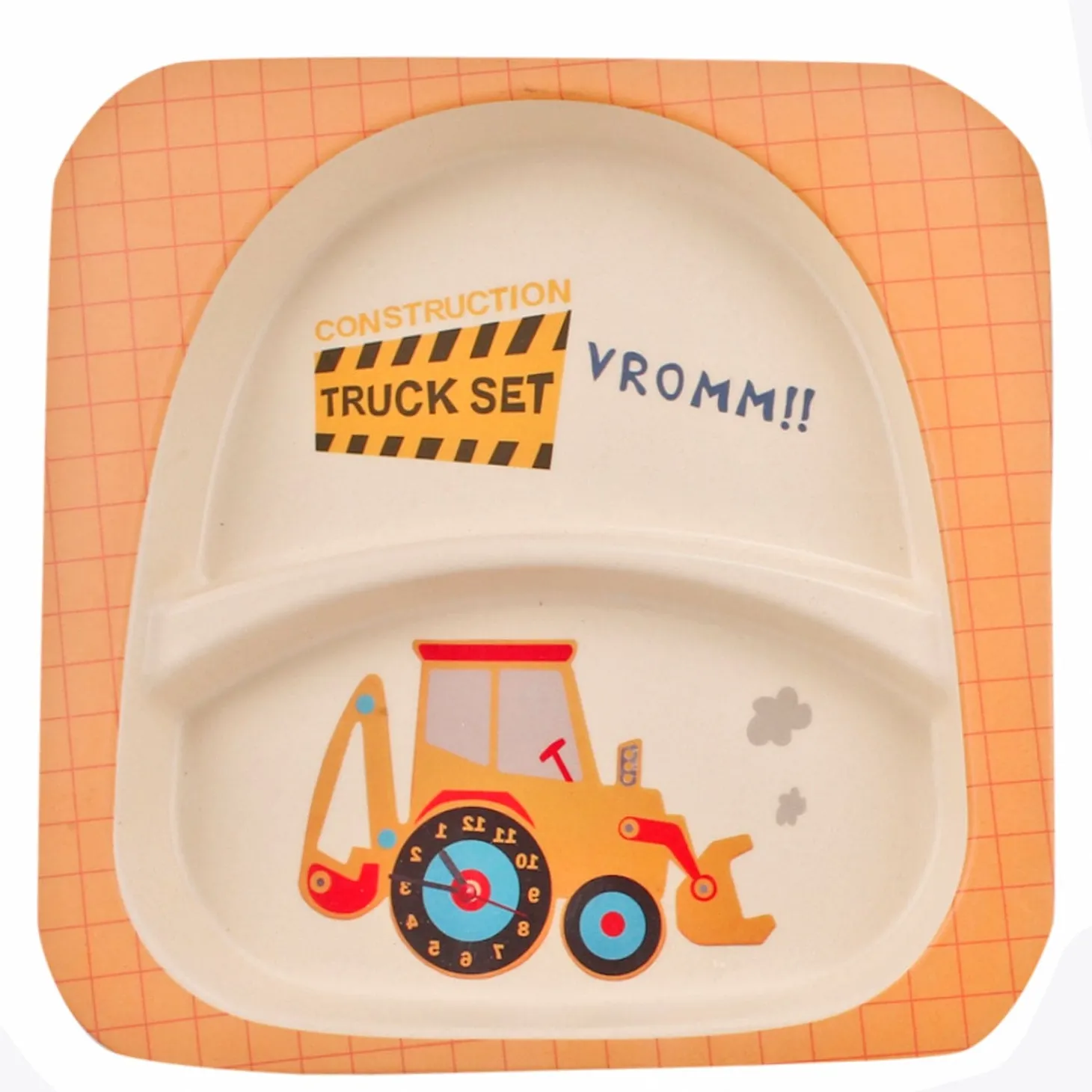 Construction Trucks Yellow Bamboo Fiber Dinner Set
