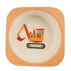 Construction Trucks Yellow Bamboo Fiber Dinner Set