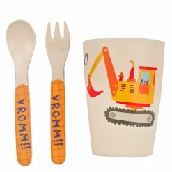 Construction Trucks Yellow Bamboo Fiber Dinner Set