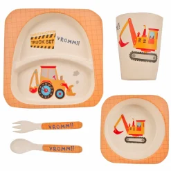 Construction Trucks Yellow Bamboo Fiber Dinner Set
