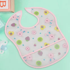 Crumb Catcher Waterproof Feeding Bib Strawberry Rabbit Pink