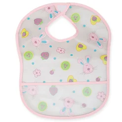 Crumb Catcher Waterproof Feeding Bib Strawberry Rabbit Pink
