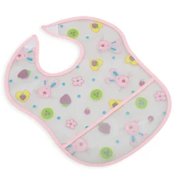 Crumb Catcher Waterproof Feeding Bib Strawberry Rabbit Pink