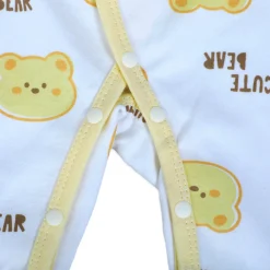 Cute Bear Full Sleeves One-Piece Body Suit With Snap Buttons Tie Knot And Matching Bib - Yellow