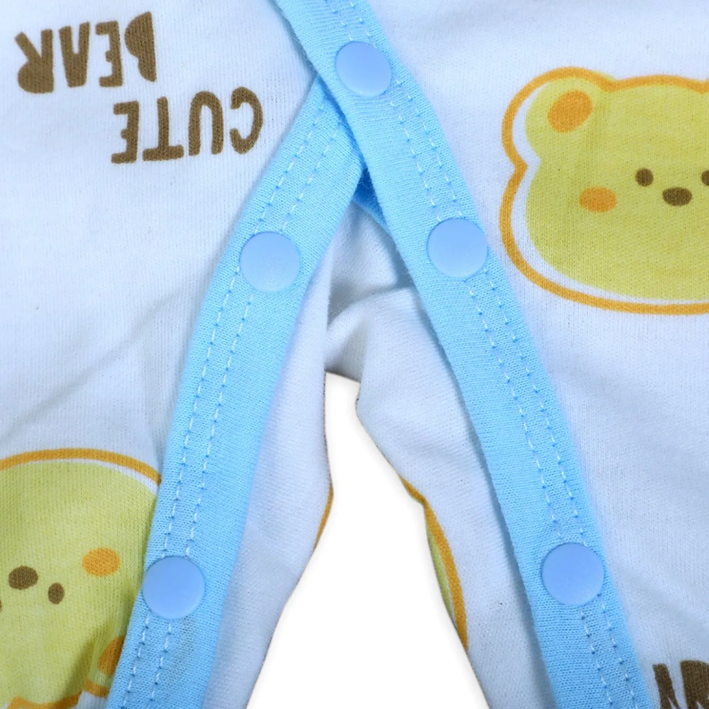 Cute Bear Full Sleeves One-Piece Body Suit With Snap Buttons Tie Knot And Matching Bib - Blue