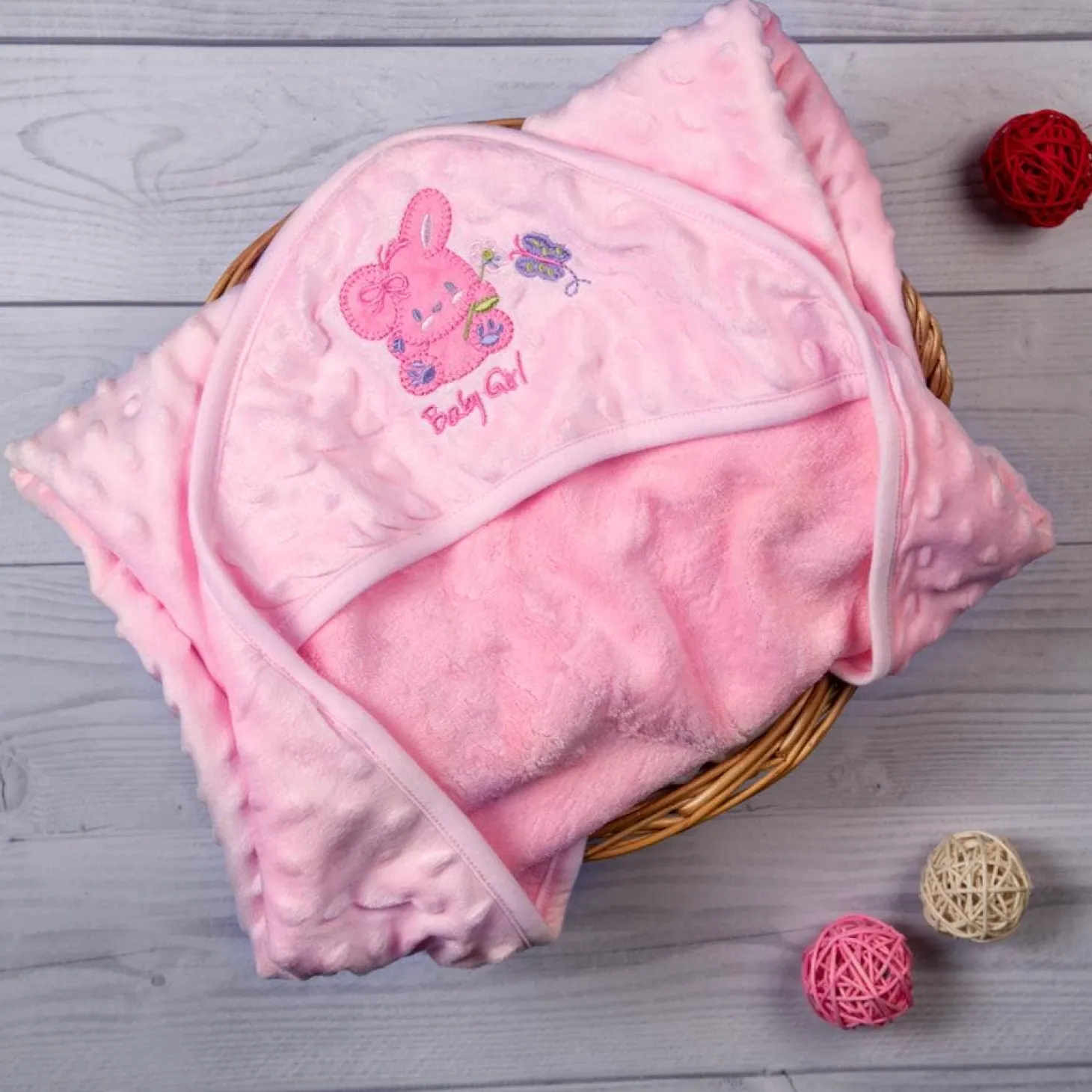 Cute Bunny Pink Hooded Bubble Blanket