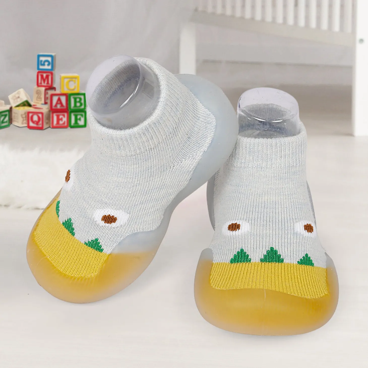 Cute Eye Anti-Skid Slip-On Rubber Sole Shoes - Grey, Yellow