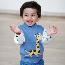 Cute Giraffe Premium Full Sleeves Knitted Sweater - Blue And White