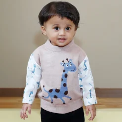 Cute Giraffe Premium Full Sleeves Knitted Sweater - Brown And White
