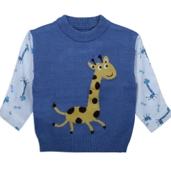 Cute Giraffe Premium Full Sleeves Knitted Sweater - Blue And White