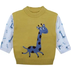 Cute Giraffe Premium Full Sleeves Knitted Sweater - Mustard And White