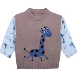 Cute Giraffe Premium Full Sleeves Knitted Sweater - Brown And White