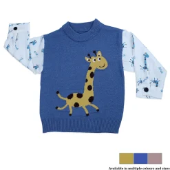 Cute Giraffe Premium Full Sleeves Knitted Sweater - Blue And White