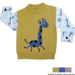 Cute Giraffe Premium Full Sleeves Knitted Sweater - Mustard And White