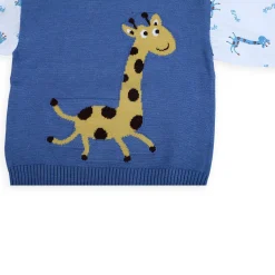 Cute Giraffe Premium Full Sleeves Knitted Sweater - Blue And White