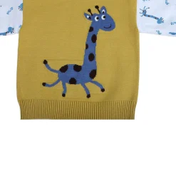 Cute Giraffe Premium Full Sleeves Knitted Sweater - Mustard And White