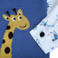 Cute Giraffe Premium Full Sleeves Knitted Sweater - Blue And White