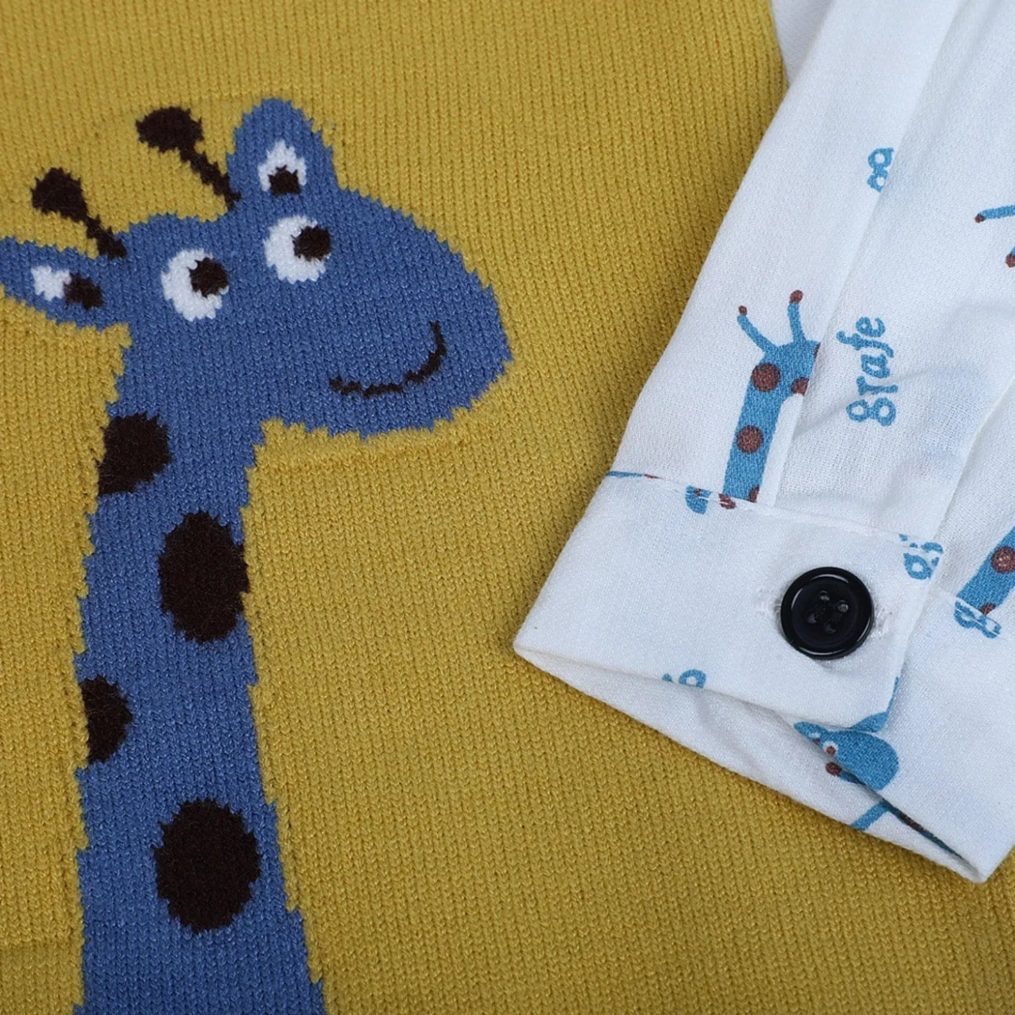 Cute Giraffe Premium Full Sleeves Knitted Sweater - Mustard And White