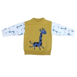 Cute Giraffe Premium Full Sleeves Knitted Sweater - Mustard And White