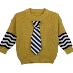 3D Neck Tie Premium Full Sleeves Knitted Sweater - Mustard