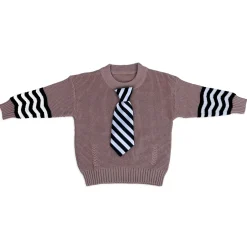 3D Neck Tie Premium Full Sleeves Knitted Sweater - Brown