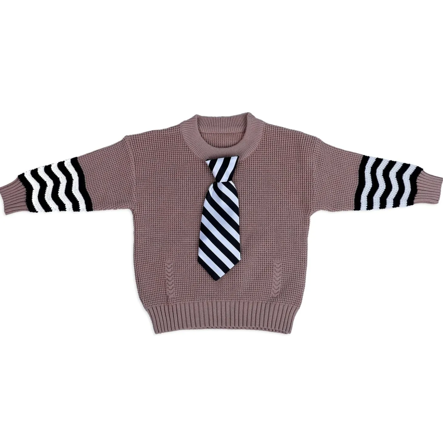 3D Neck Tie Premium Full Sleeves Knitted Sweater - Brown