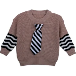 3D Neck Tie Premium Full Sleeves Knitted Sweater - Brown