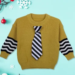 3D Neck Tie Premium Full Sleeves Knitted Sweater - Mustard