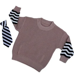 3D Neck Tie Premium Full Sleeves Knitted Sweater - Brown