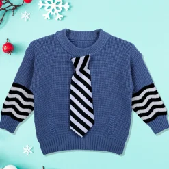 3D Neck Tie Premium Full Sleeves Knitted Sweater - Blue