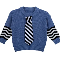 3D Neck Tie Premium Full Sleeves Knitted Sweater - Blue