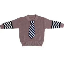 3D Neck Tie Premium Full Sleeves Knitted Sweater - Brown