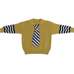3D Neck Tie Premium Full Sleeves Knitted Sweater - Mustard