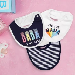 Dada And Mama Are My Heroes Blue And White 3 Pk Bibs