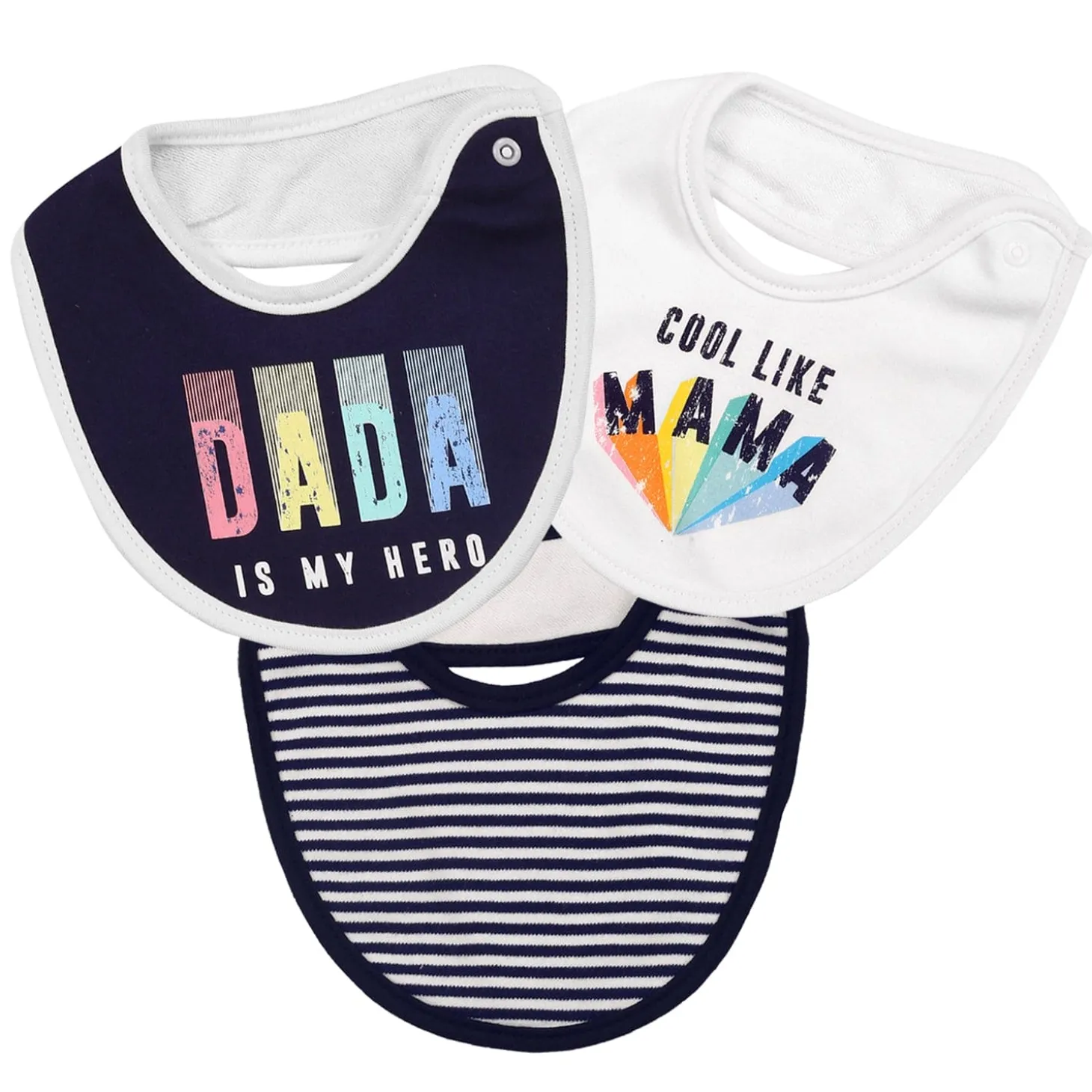 Dada And Mama Are My Heroes Blue And White 3 Pk Bibs