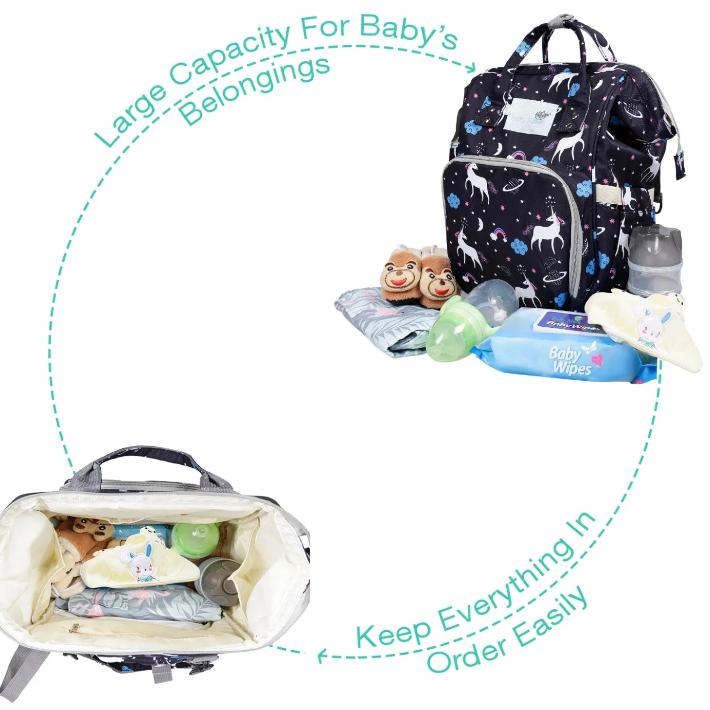 Diaper Bag Maternity Backpack Unicorn Black