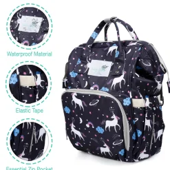 Diaper Bag Maternity Backpack Unicorn Black