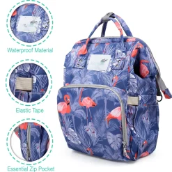 Diaper Bag Maternity Backpack Flamingo Blue