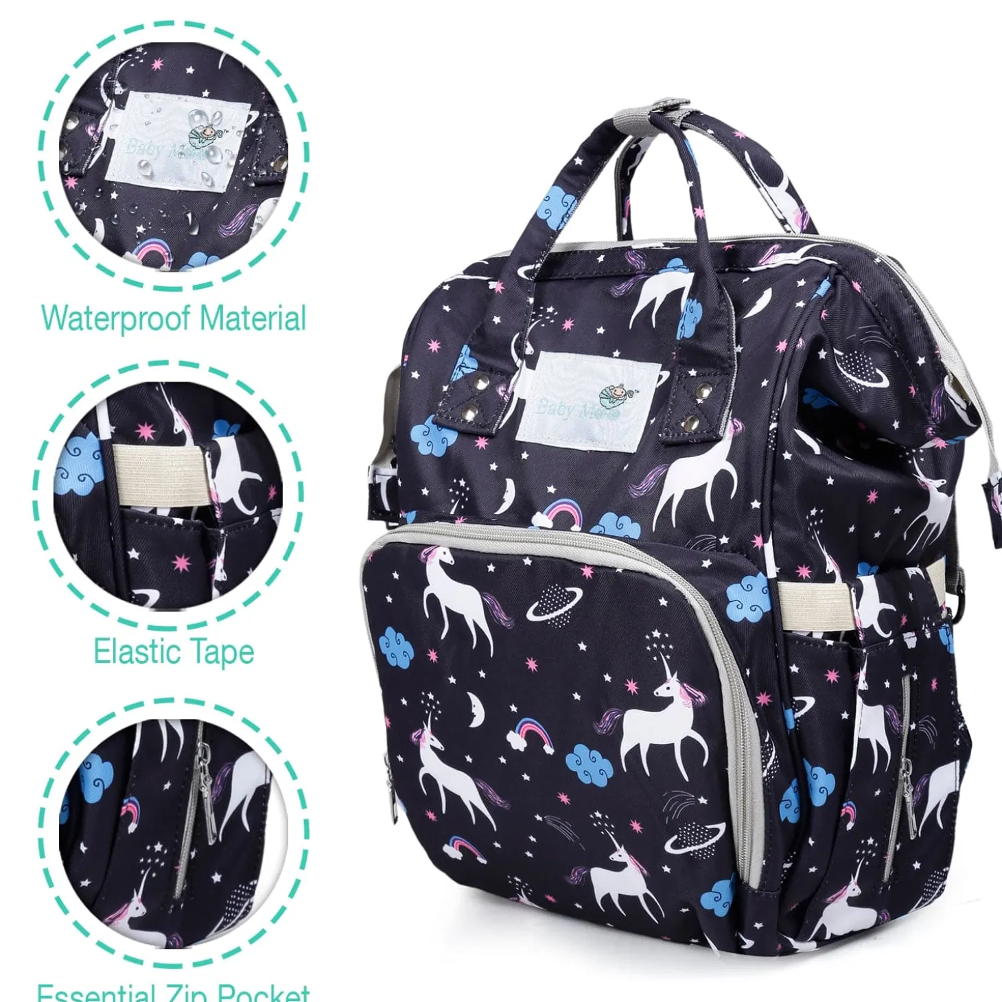 Diaper Bag Maternity Backpack Unicorn Black