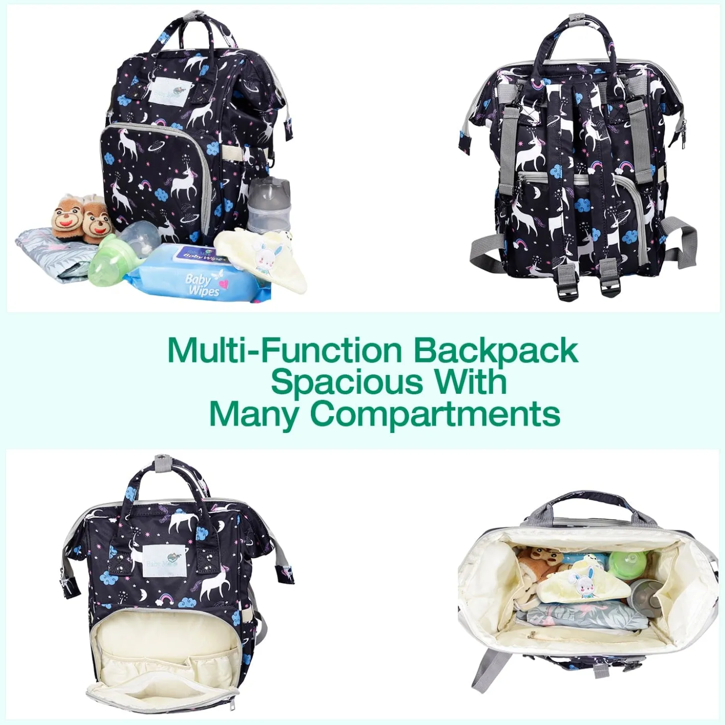 Diaper Bag Maternity Backpack Unicorn Black