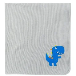 Dinosaur Light Waffle Blanket Grey And Blue