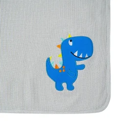 Dinosaur Light Waffle Blanket Grey And Blue