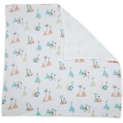 Dinosaur White Small Print Muslin Blanket