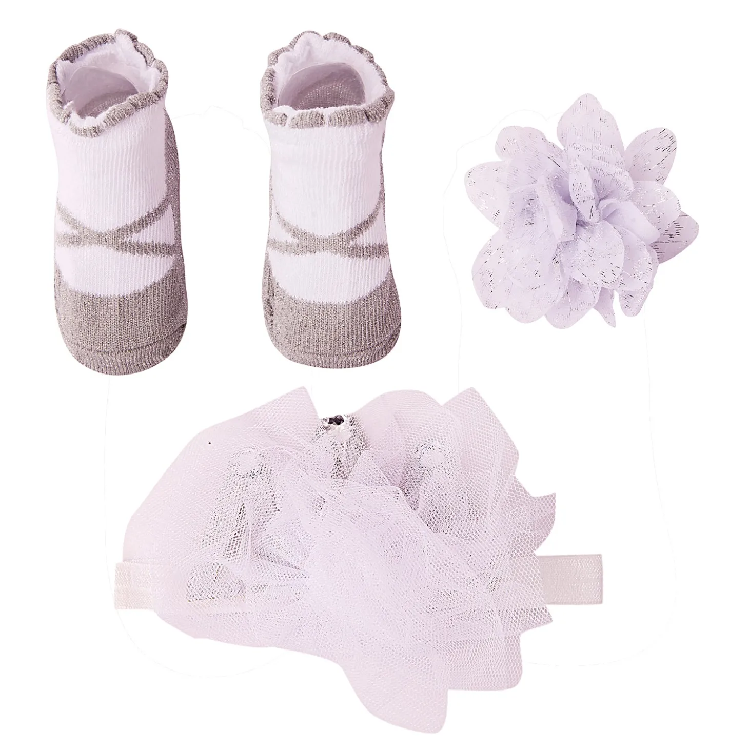 Dressy Floral Grey 3 Pcs Hairband And Socks Set