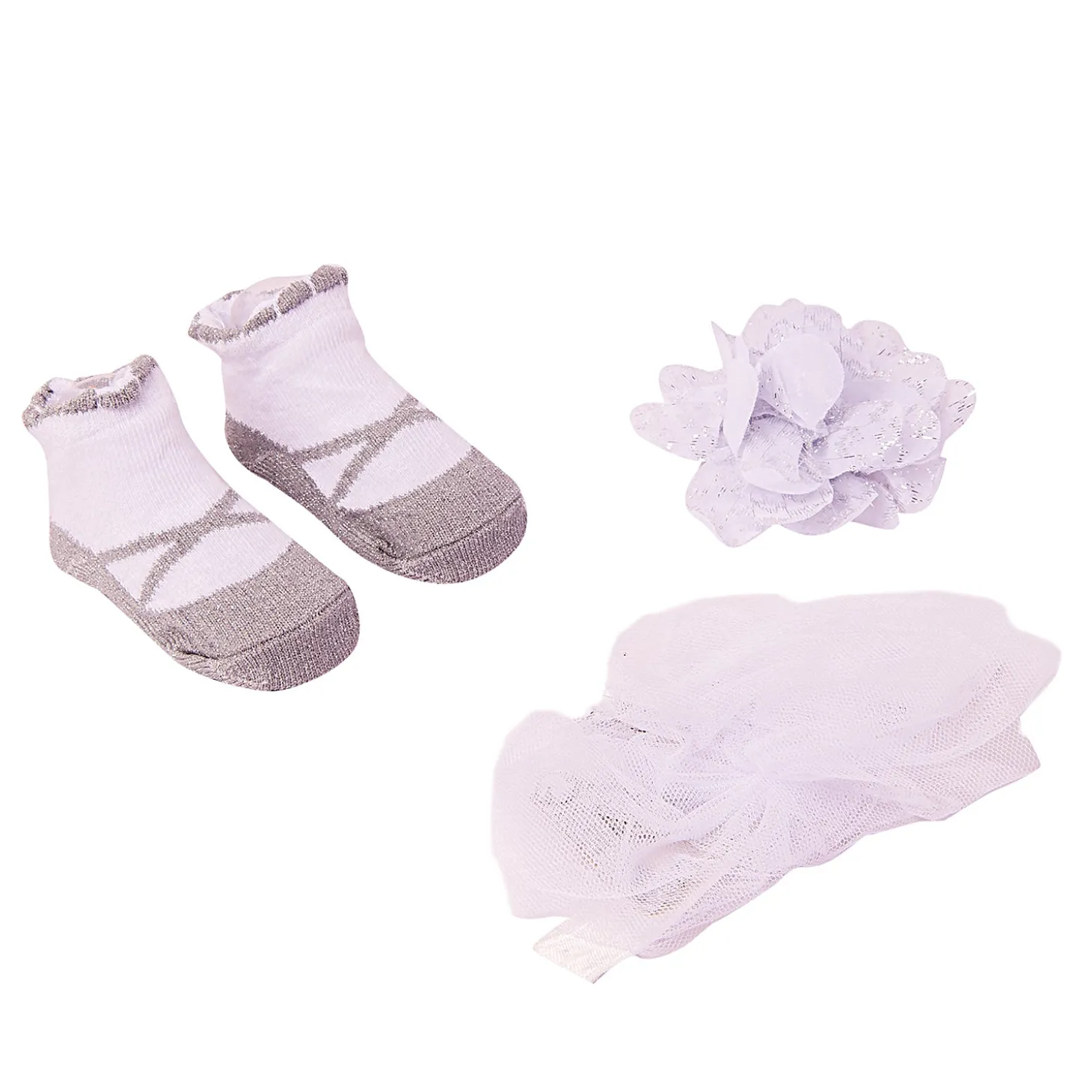 Dressy Floral Grey 3 Pcs Hairband And Socks Set