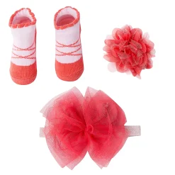 Dressy Floral Peach 3 Pcs Hairband And Socks Set