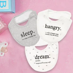 Eat, Sleep, Dream, Repeat Grey Tones 3 Pk Bibs