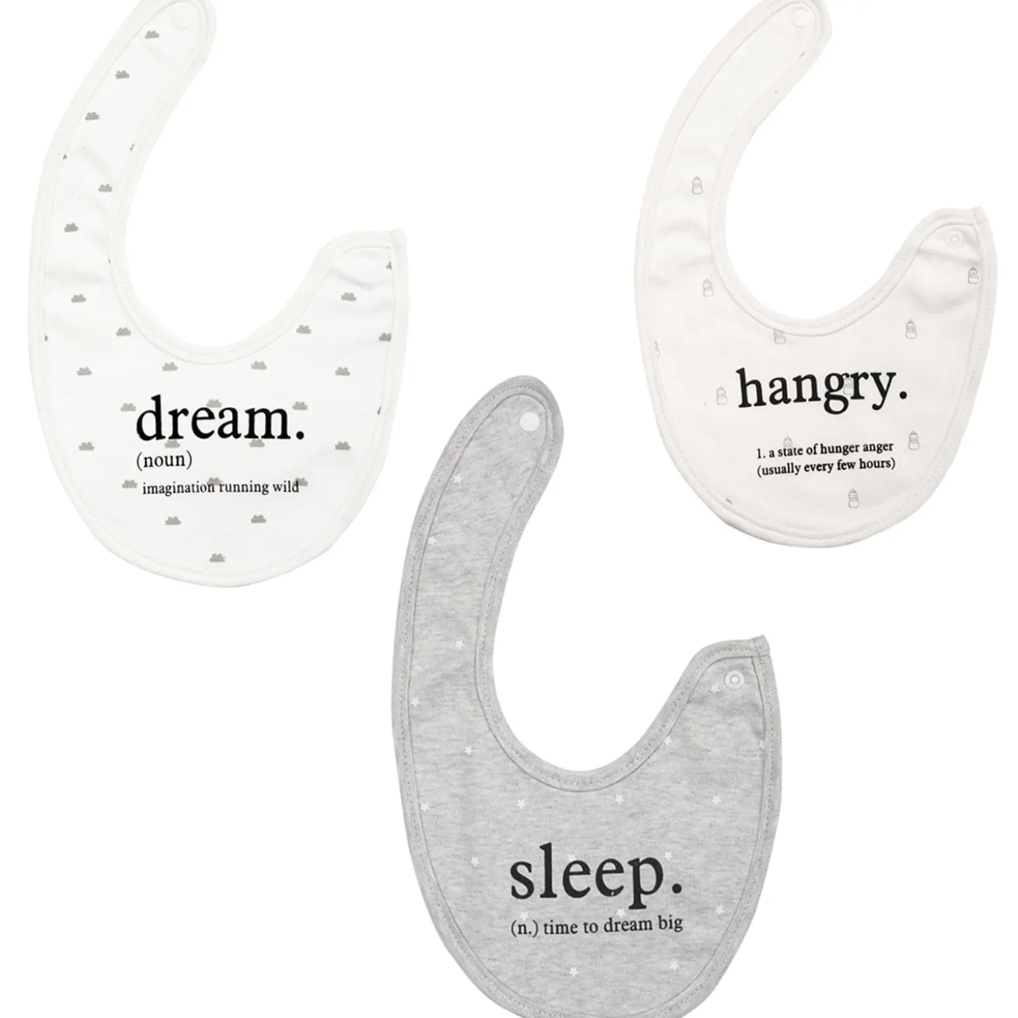 Eat, Sleep, Dream, Repeat Grey Tones 3 Pk Bibs