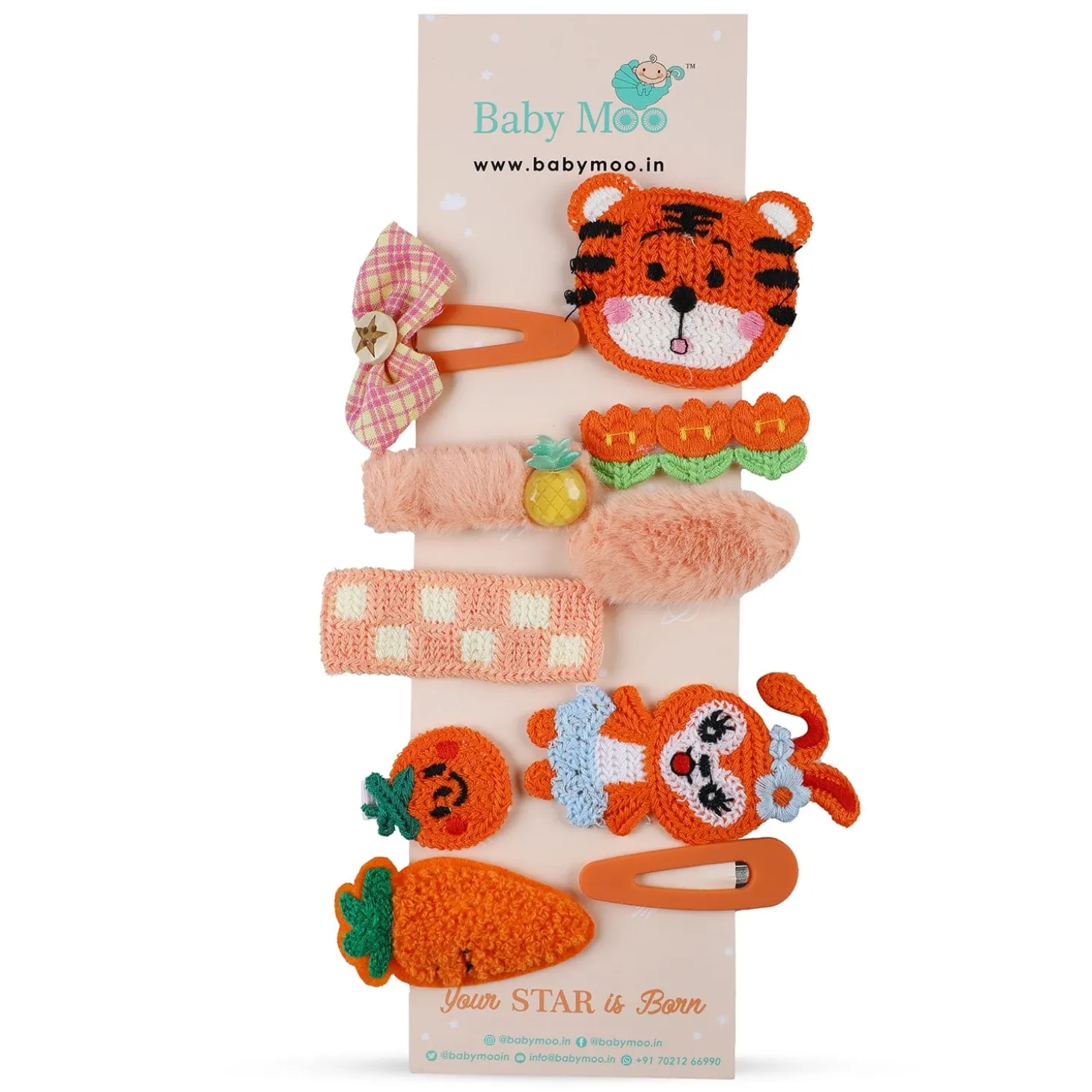 Elara Assorted Hair Clips Set 10 Pcs - Orange