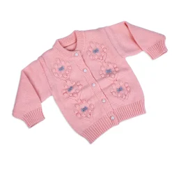 Elegant Bow And Pearl Buttons Premium Full Sleeves Knitted Sweater - Pink